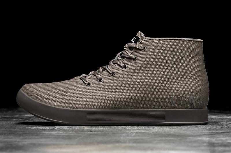 Dark / Grey Nobull Fallen Rock Espresso Canvas Mid Men\'s Trainers | CA Q1505M